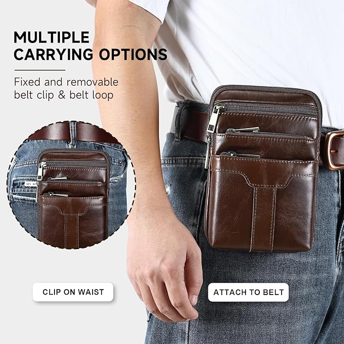 MASIWEI Real Leather Crossbody Bag for Men Women Hiking Small Purse Convertible Belt Loop Shoulder Bag for Phone Passport