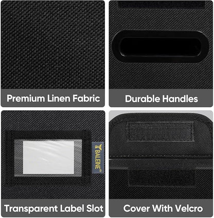 BALEINE File Organizer Box with Lid, Collapsible File Folder Organizer with Plastic Slide, Hanging File Folder Box for Office Document Storage (2 Pack, Black, S)