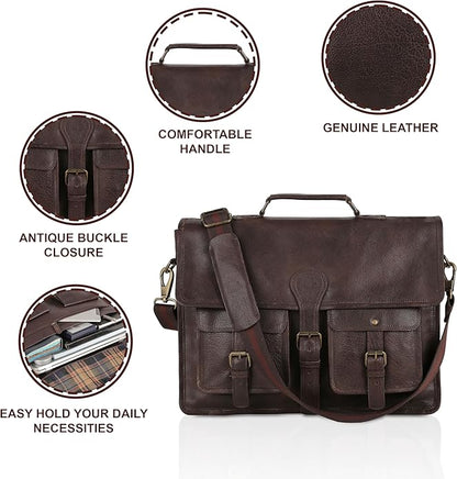Leather briefcase 18 inch laptop messenger bag for men and women best satchel office bag