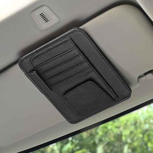 Auto Car Sun Visor Organizer, Multifunctional Auto Interior Accessories Storage Pocket Sun Visor Pouch for Card License Registration Document Pen Key Interior Accessories Pocket Organizer (Black)
