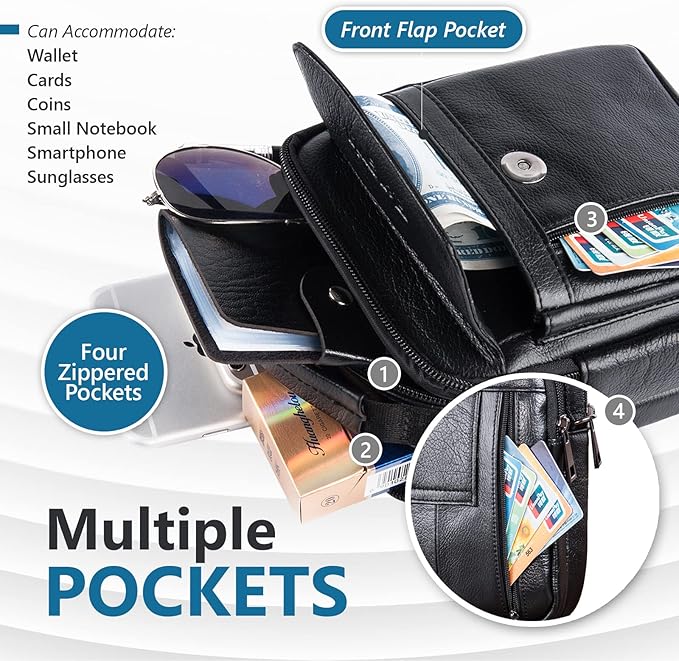 hengwin Genuine Leather Phone Pouch for Belt, Cell Phone Holster with Belt Loop, Crossbody Purse Shoulder Bag Fanny Pack