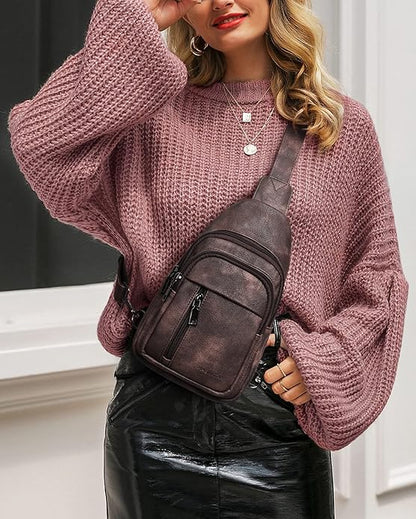 MASINTOR Sling Bag for Women - Crossbody Bags Fanny Pack with Vegan Leather - Adjustable Sling Backack for Travel