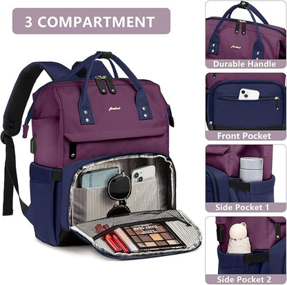 Laptop Backpack for Womem Work Bags: 15.6 Inch Travel BackPacks With USB Charging Port Anti Theft Fashion College BookBag Durable Back Pack Purse Bussiness Daypack for Nurse Teacher Purple Blue