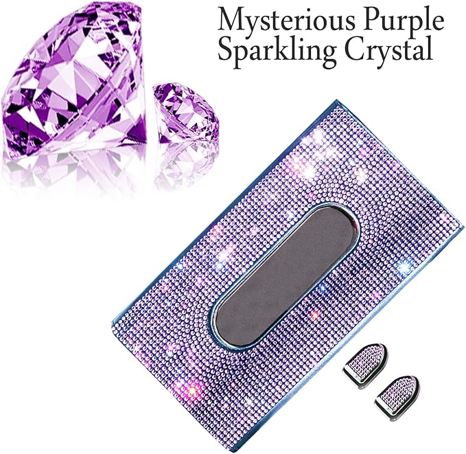 Purple Car Visor Tissue Box Holder, Bling Crystals PU Leather Napkin Holder, Glitter Car Visor Accessories with Sparkly Mask Hook Clip for Women, Gift for Christmas Thanksgiving (Purple 3 pcs)