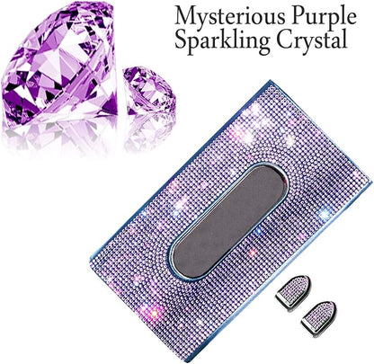 Purple Car Visor Tissue Box Holder, Bling Crystals PU Leather Napkin Holder, Glitter Car Visor Accessories with Sparkly Mask Hook Clip for Women, Gift for Christmas Thanksgiving (Purple 3 pcs)