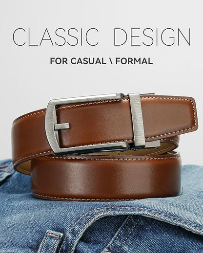 MILORDE Men's Leather Ratchet Belt - 35mm - Customizable Fit