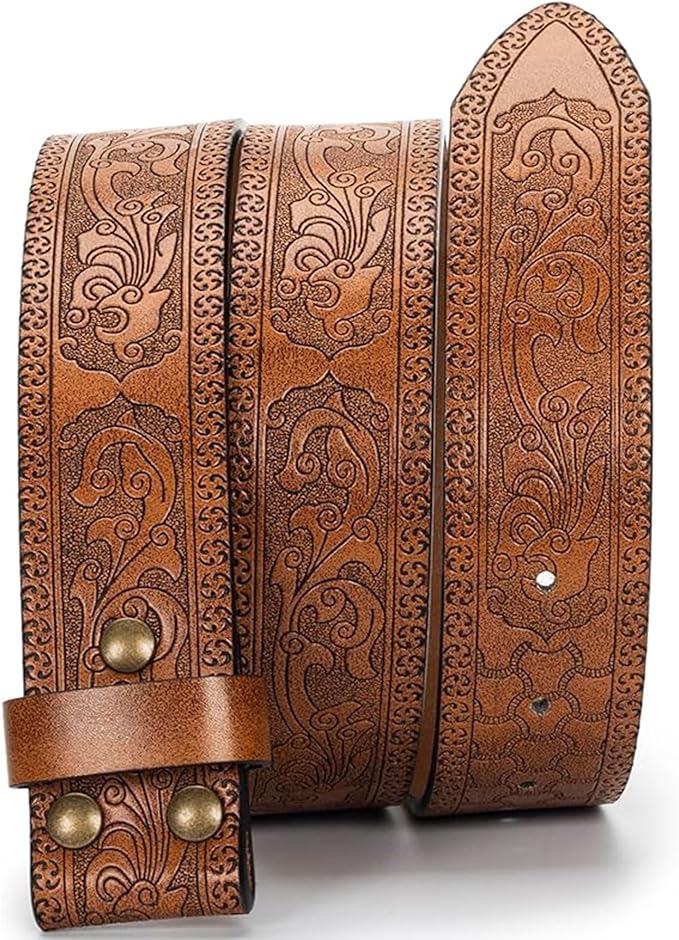 IZUS Vintage Western Belt Strap without Buckle Longhorn-Bull-Embossed Cowboy Belt for Women Men 1-1/2" Wide PU Leather Strap
