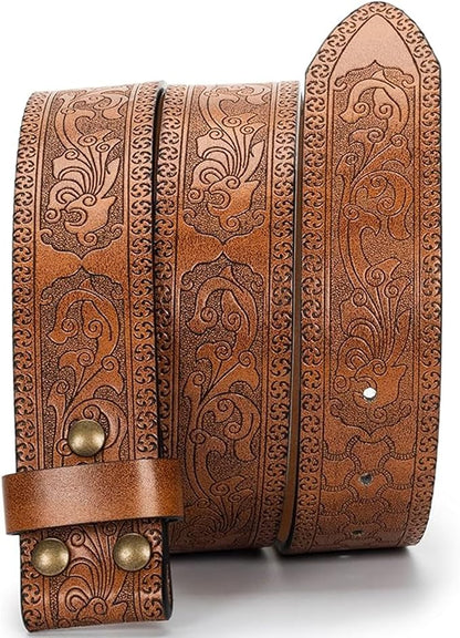 IZUS Vintage Western Belt Strap without Buckle Longhorn-Bull-Embossed Cowboy Belt for Women Men 1-1/2" Wide PU Leather Strap