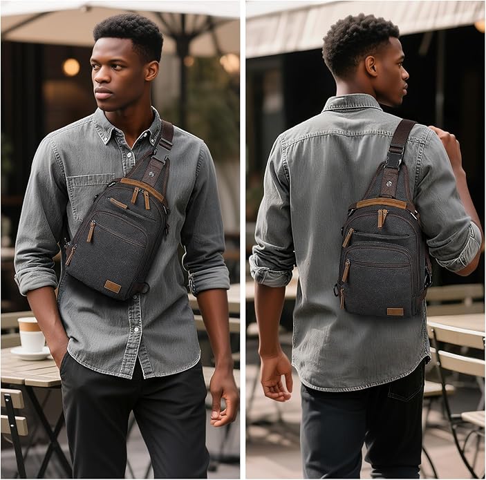 Canvas Sling Bag for Men, Waxed Canvas Crossbody Bag, Retro Vintage Chest Bag Spacious for Outdoor College Work