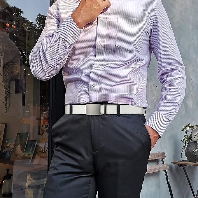 Men's Belt, Leather Ratchet Belt For Men's Dress 3.0cm,1 1/8" Size Adjusted Automatic Buckle