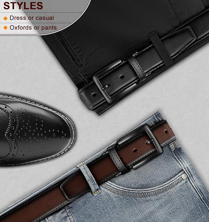 BULLIANT Men's Belt,Reversible Belt Adjustable For Gift Men 1.25”-Cut For Fit-2 Sides in 1 Belt(Not 2)