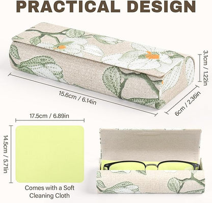 PU Leather Hard Shell Glasses Case, Floral Design Metal Frame, Portable Eyeglass Cases with Cleaning Cloth
