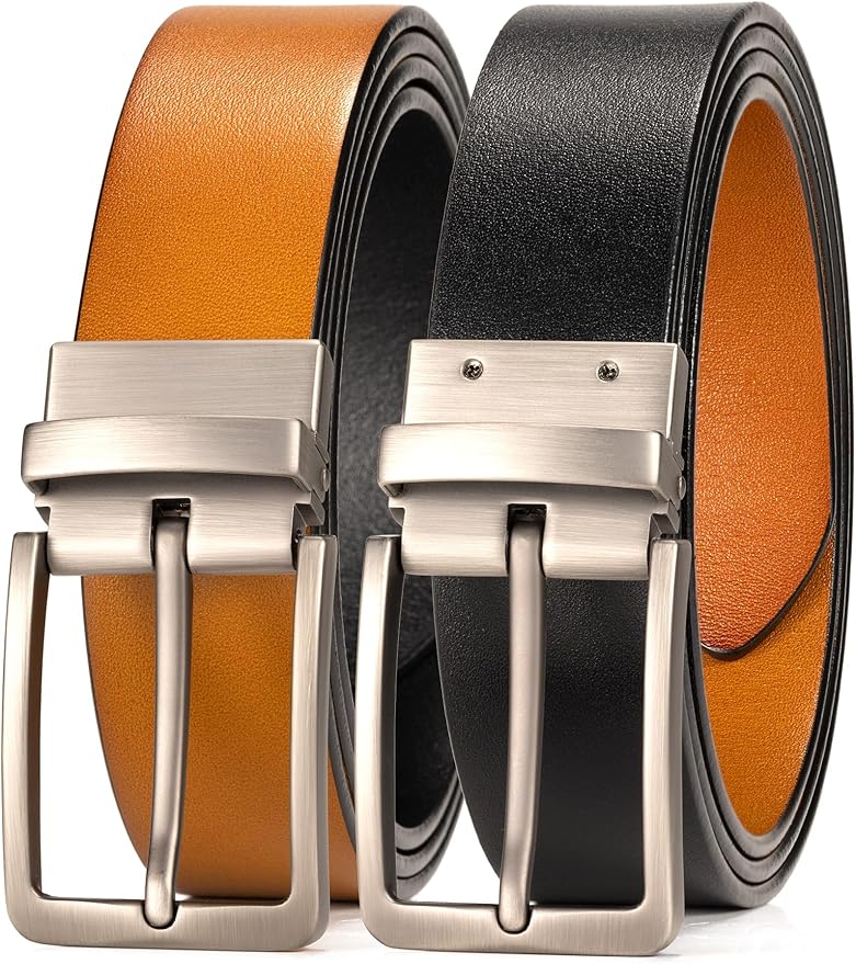 WOLFANT Two-in-One Reversible Leather Belt,100% Italian Full Grain Real Solid Leather Dress Casual Belt