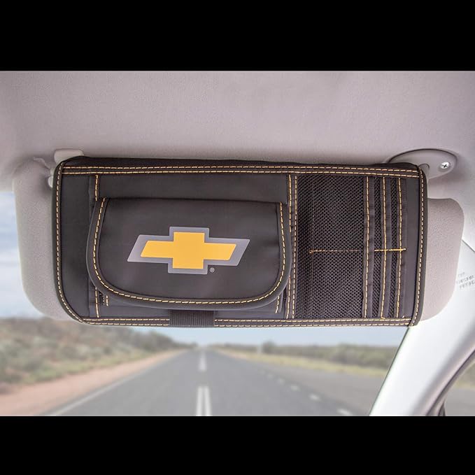 Plasticolor 006192R01 Chevy Chevrolet Logo Car Truck or SUV Sun Visor Organizer, Auto Interior Pocket Organizer, Registration Document Holder, Sunglass Storage Pouch Organizer