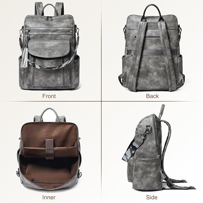 Shrrie Laptop Backpack for Women 15.6 inch,Travel Leather Backpack Purse Nurse Teacher Carry on Backpack Computer Bag,Professional Water-Resistant College Business Work Casual Daypack,Deep Gray