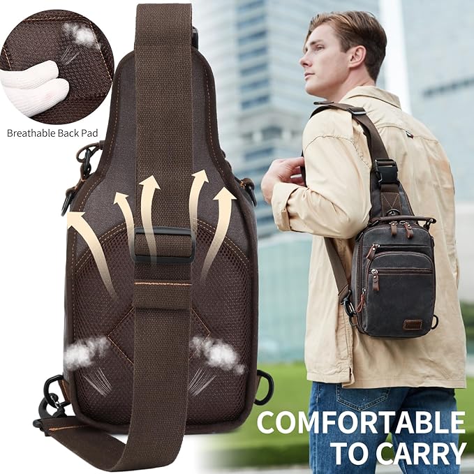 Nerlion Sling Bag for Men Waxed Canvas Crossbody Bag Chest Bag Water Resistant Shoulder Bag Casual Daypack
