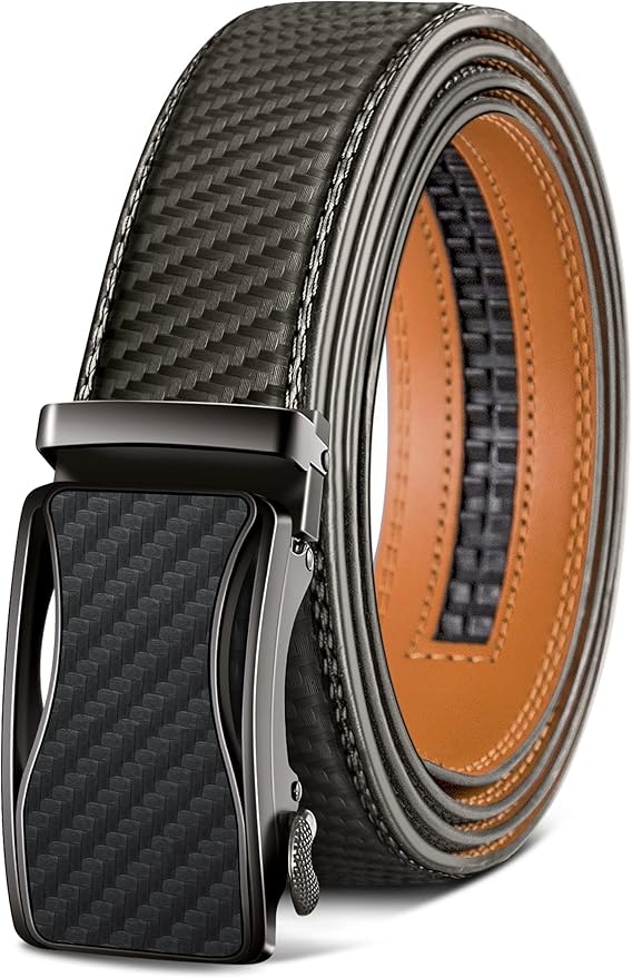 BULLIANT Mens Ratchet Belt,Leather Adjustable Slide Belt For Gift Mens Dress Casual 1 3/8",Size Adjustable