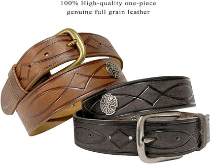 Genuine Full Grain Western Engraved Tooled Leather Strap or Belt 1-1/2" Wide