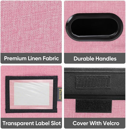 BALEINE File Organizer Box with Lid, Collapsible File Folder Organizer with Plastic Slide, Hanging File Folder Box for Office Document Storage (2 Pack, Pink)
