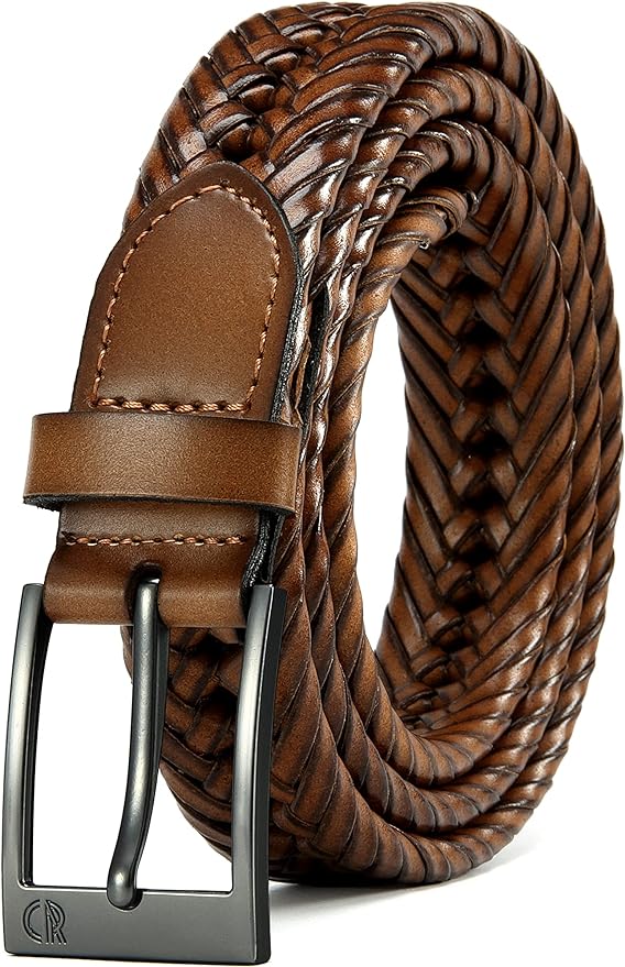 CHAOREN Leather Braided Belts for Men - 1 1/8" Mens Casual Woven Leather Belt for Dress Pant