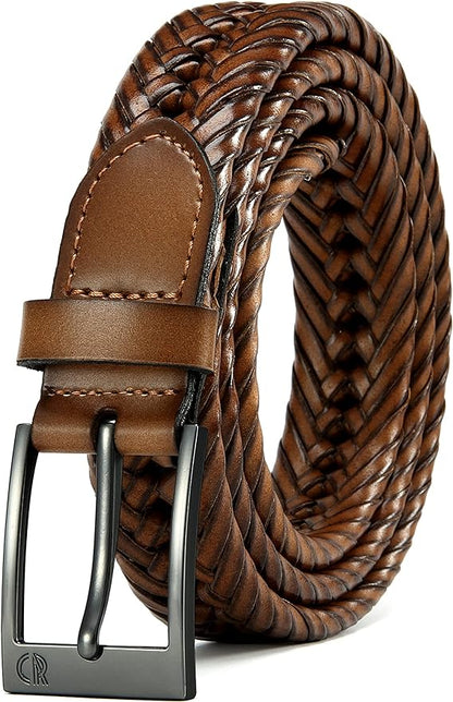 CHAOREN Leather Braided Belts for Men - 1 1/8" Mens Casual Woven Leather Belt for Dress Pant