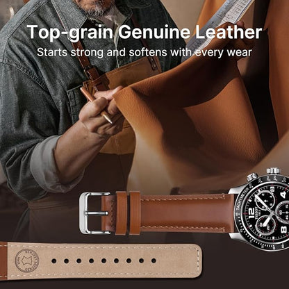 Fullmosa 18mm 20mm 22mm 24mm Leather Watch Bands, 2 Pack Soft Quick Release Watch Strap Compatible with Garmin Vivoactive 5/6/4/3, Venu 4/3S/2S, Samsung Galaxy Fossil Amazfit for Men Women,22mm Toffee Brown&Silver/Black&Black