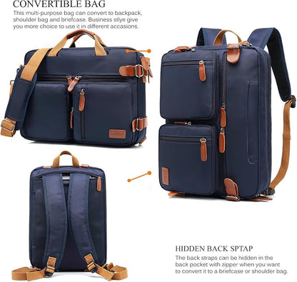 CoolBELL Convertible Backpack Messenger Bag Shoulder Bag Laptop Case Handbag Business Briefcase Multi-Functional Travel Rucksack Fits 17.3 Inch Laptop for Men/Women (Blue)
