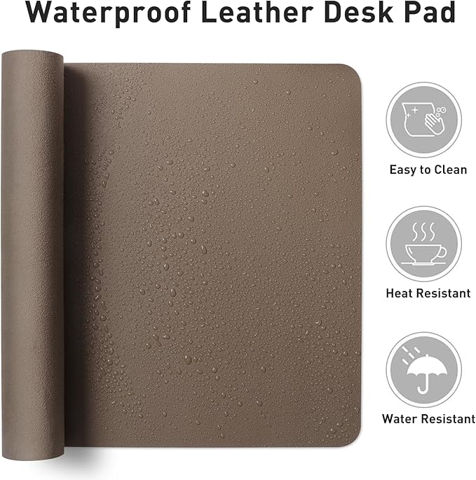 Aothia Faux Leather Desk Mat - Large Mouse Pad, Non-Slip PU Leather Blotter, Waterproof Writing Surface for Office and Home (Coffee 55" x 24")