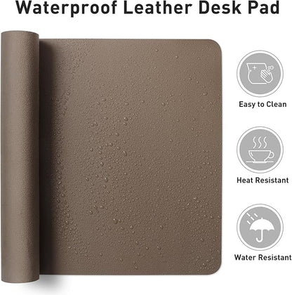 Aothia Faux Leather Desk Mat - Large Mouse Pad, Non-Slip PU Leather Blotter, Waterproof Writing Surface for Office and Home (Coffee 55" x 24")