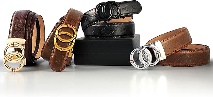 DOOPAI Men's 2 Pack Ratchet Dress Belt - Adjustable 1 3/8" Genuine Leather, Size Length Can Be Cut, With Gift Box