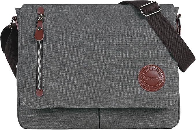 Mactso Vintage Canvas Messenger Bag for Men Women, 13.5 Inch Laptop Satchel Shoulder Bag with Multiple Pockets, Crossbody Bag for Work Travel College (Grey)