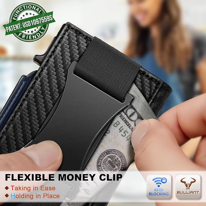 BULLIANT Men Wallet Gift Boxed,Slim Front Pocket Wallet Money Clip Card Holder 3.8"x2.7",Pop-up Access