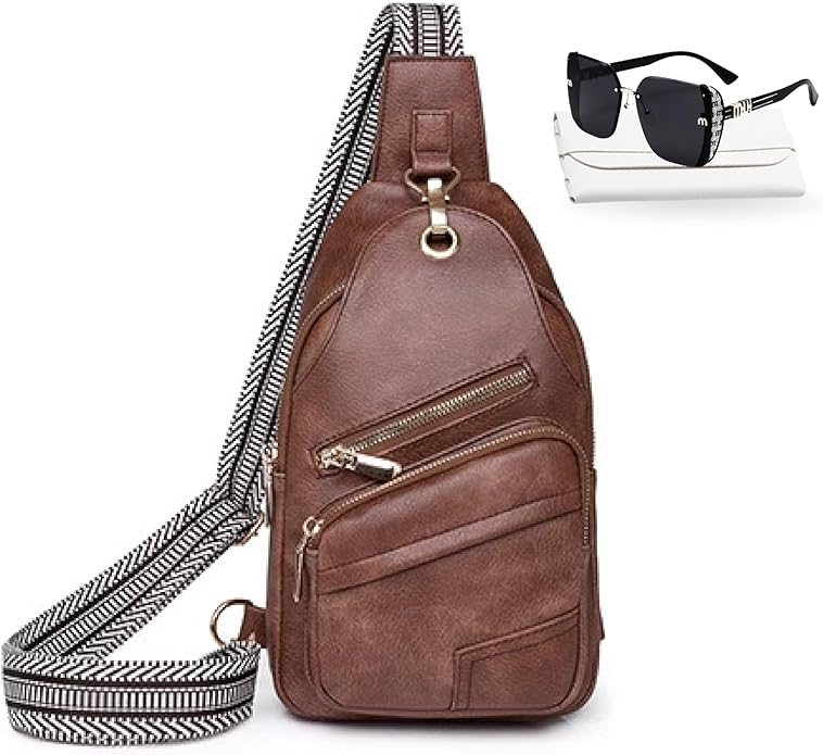 Sling Bag Set, PU Leather Sling Bag, Multi-Zipper Design for Travel, Outdoors, Valentine’s Day Gifts