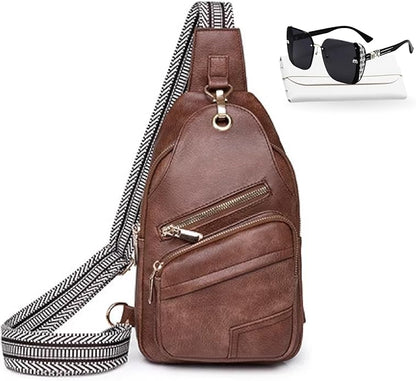 Sling Bag Set, PU Leather Sling Bag, Multi-Zipper Design for Travel, Outdoors, Valentine’s Day Gifts