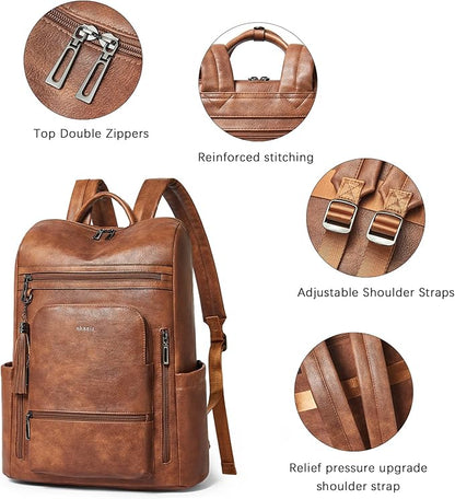 Shrrie Upgraded Large Travel Laptop Backpack with Laptop Compartmetn Fits 17 inch Laptop,Waterproof Vegan Leather Computer Backpack for Women and Men Work Business College