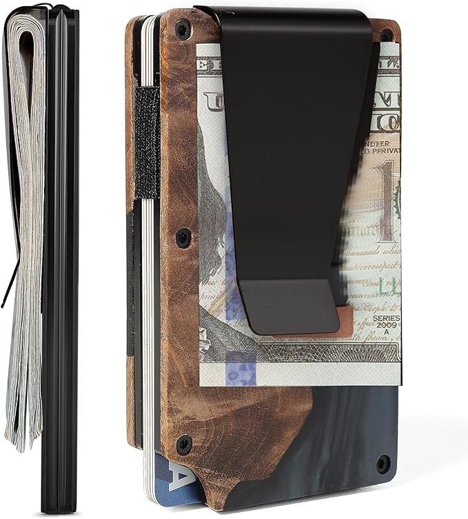 Minimalist Slim Wallet for Men,RFID Blocking Metal Wallet,Aluminum Credit Card Holder & Money Clip 12-15 Cards,Slim Rfid Front Pocket Mens Wallet,Resin Black
