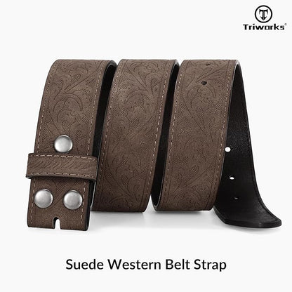 TRIWORKS Western Belt Strap for Men without Buckle 1.5" Wide Floral Engraved Embossed Leather Belt Strap