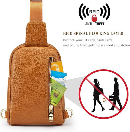 S-ZONE Genuine Leather RFID Blocking Small Sling Bag Women Crossbody Fanny Packs