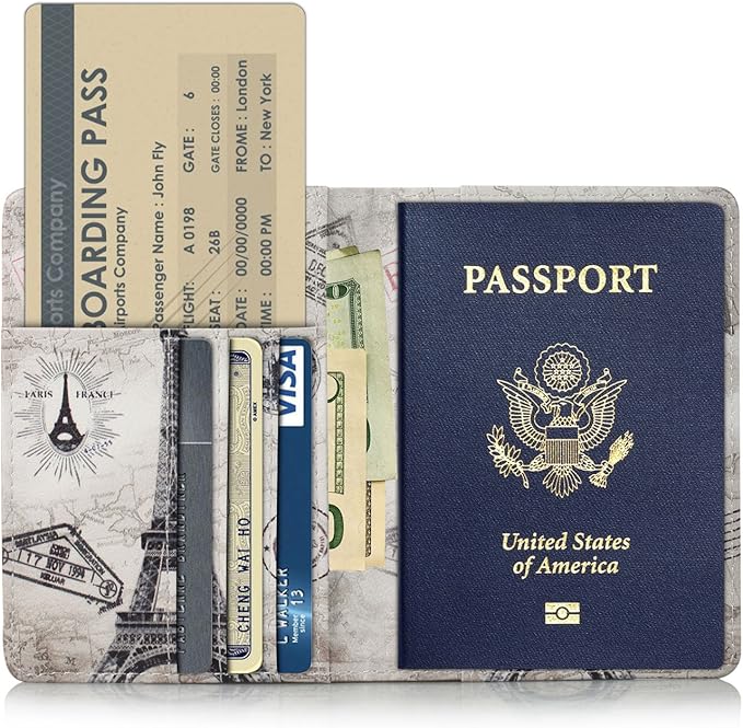 EpicGadget RFID Blocking Premium Leather Passport Holder Travel Wallet Cover Case (Eiffel Tower)