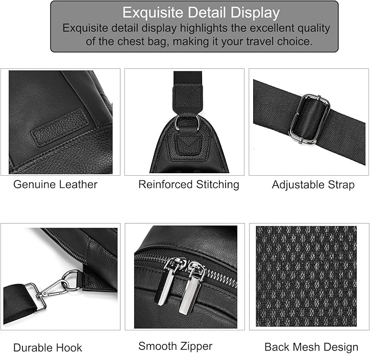 LUUFAN Men's Genuine Leather Sling Bag Chest Shoulder Backpack Crossbody Bag for Casual Sports Hiking Running Travel