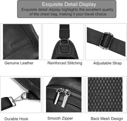 LUUFAN Men's Genuine Leather Sling Bag Chest Shoulder Backpack Crossbody Bag for Casual Sports Hiking Running Travel