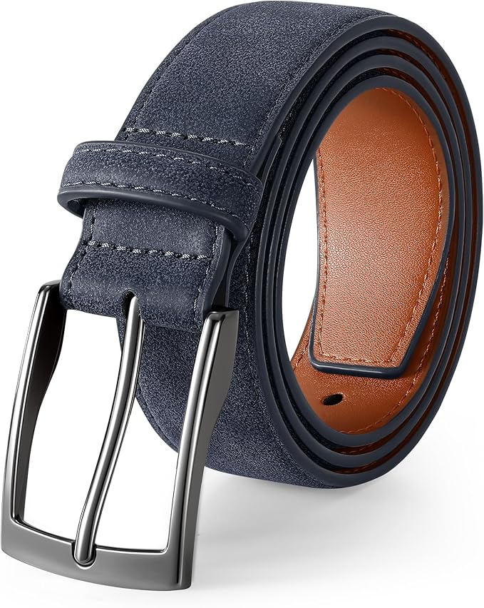 XZQTIVE Mens Suede Belt - 1 3/8" Genuine Leather Dress Belt for Jeans Dress Handmade Classic Every Day Belt