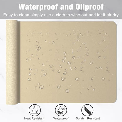 Hsurbtra Desk Pad, 35.5" x 17" PU Leather Desk Mat, XXL Extended Mouse Pad, Waterproof Desktop Blotter Protector, Non-Slip Ultra Thin Large Laptop Keyboard Writing Mat for Office Home, Beige