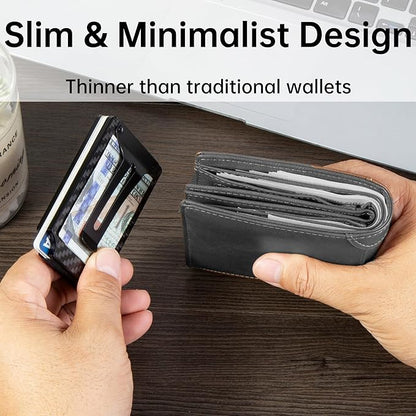Minimalist Carbon Fiber Wallet for Men, Money Clip Cash Strap Wallet, RFID Blocking Metal Wallet Aluminum Card Holder,Front Pocket Wallet