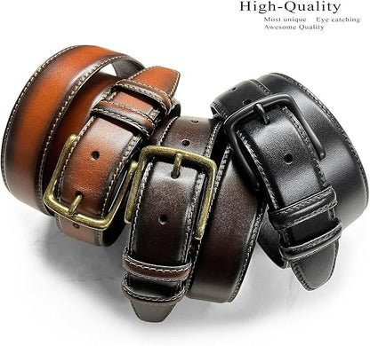 Men's Oil-Tanned Genuine Leather Dress Classic Belt 1-1/8"(30mm) or 1-3/8"(35mm) Wide One Piece Dress Belt