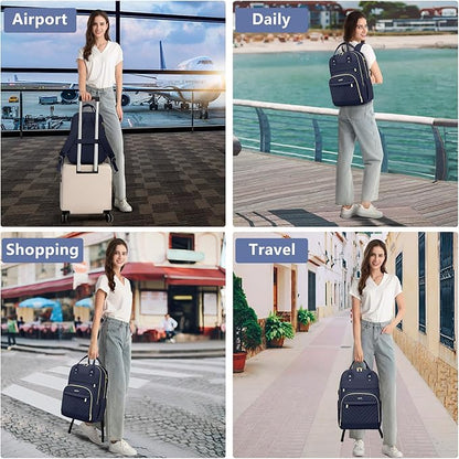 Laptop Backpack for Women Work Bag - 15.6 inch Travel Backpack Purse with USB Charger College Bookbag Waterproof Cute Casual Daypack Fashion Business Computer Backpacks for Teacher Nurse Dark Blue