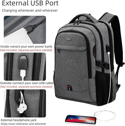 DUSLANG 17 Inch Laptop Backpack for Travel Water Resistant College Backpack for Men/Women Laptop Bag with USB Charging Port and Rain Cover,light grey