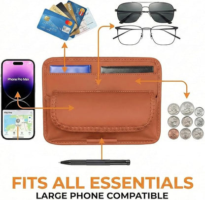HOLDCY Car Visor Organizer – Sun Visor Storage Pouch Holder for Vehicle Truck SUV, PU Leather Auto Interior Accessories for Registration Document, Gas Card & Sunglasses, Universal Fit (Oranger)