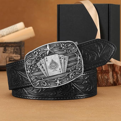 Cowboy Western Ratchet Belt for Men Women with Automatic Western Buckle, Ratchet Cowboy Leather Belt for Jeans Gifts