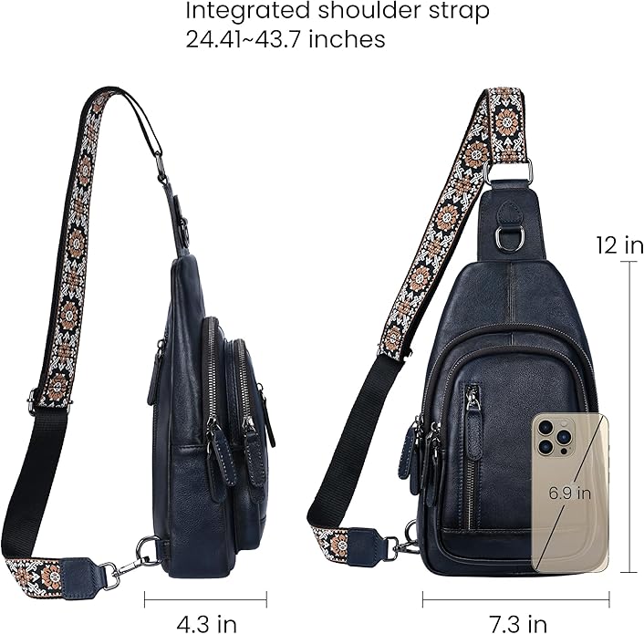 HESHE Leather Sling Bag for Women Crossbody Bags with Multi-Pocket Stylish Fanny Packs for Travel Chest Bag